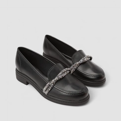 Mocassim Loafer Feminino Beira Rio Strass Trancado Preto