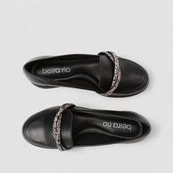 Mocassim Loafer Feminino Beira Rio Strass Trancado Preto