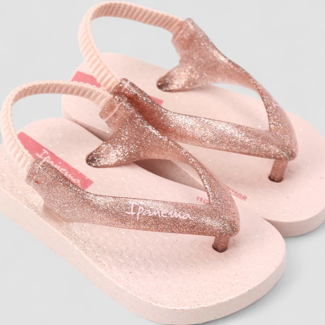 Chinelo Baby Ipanema Elástico Glitter Rosé