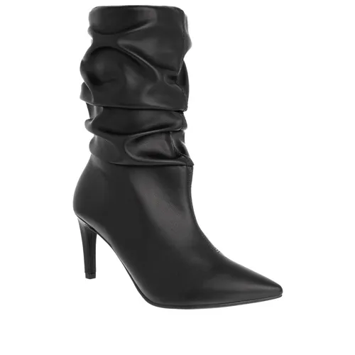 Ankle Boot Gabriela Salto Fino Cano Drapeado Pespontos Preto