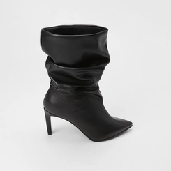 Bota Slouchy Feminina Gabriela Drapeado Cano Médio Pespontos Preto