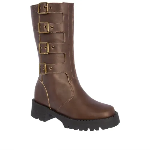 Biker Boot Gabriela Cano Alto Plataforma Fivelas Marrom