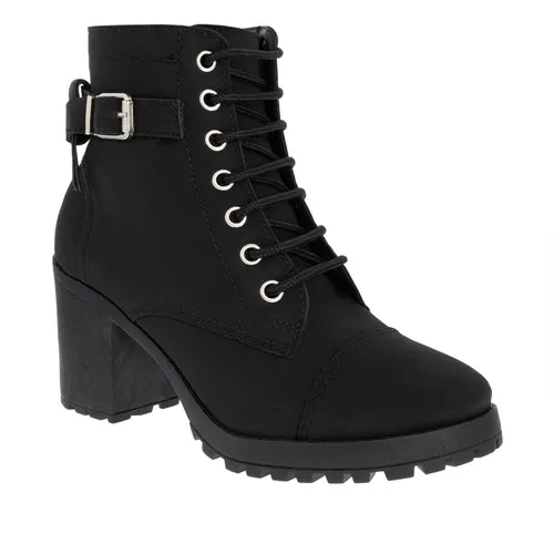 Bota Coturno Gabriela Meia Pata Detalhe Fivela Nobuck Preto