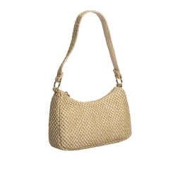Bolsa Tiracolo Pequena Gabriela Ráfia Tressê Bege