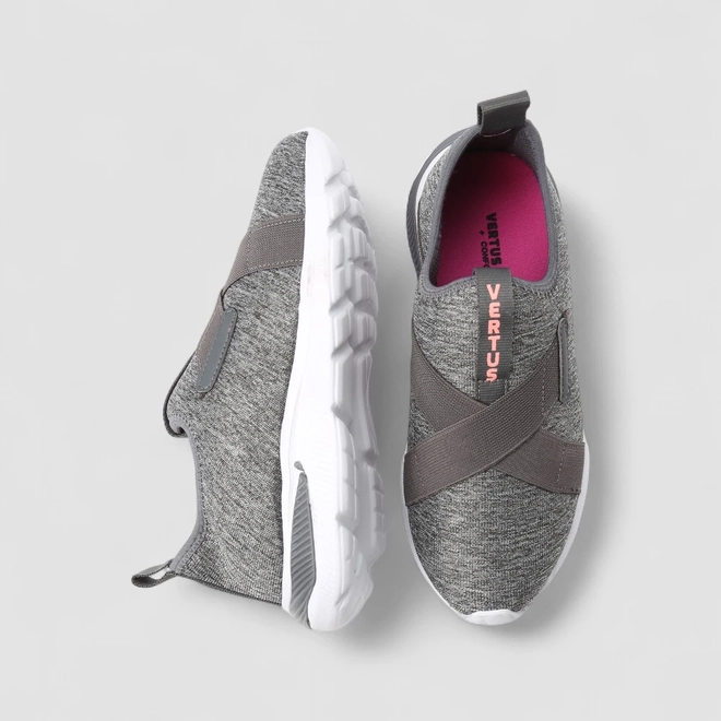 Tênis Vertus + Conforto Esportivo Feminino Elástico Tecido Cinza