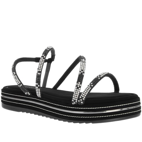 Sandália Gabriela Flatform Strass Multicolor Metalizado Nobuck Preto