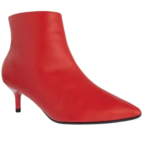 Ankle Boot Gabriela Salto Fino Zíper Pespontos Vermelho