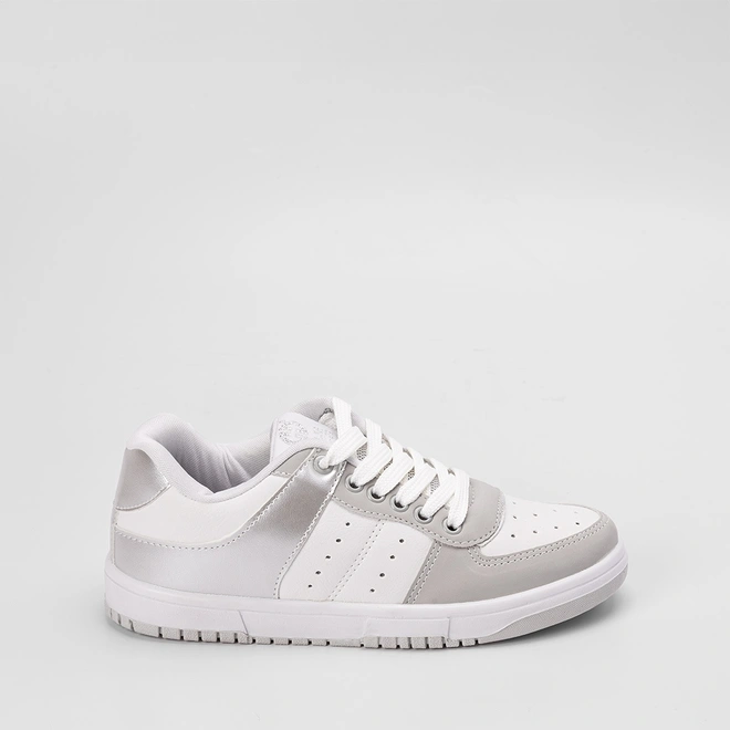 Tênis Ollie Originals Dunky Street Feminino Holográfico Cinza & Branco