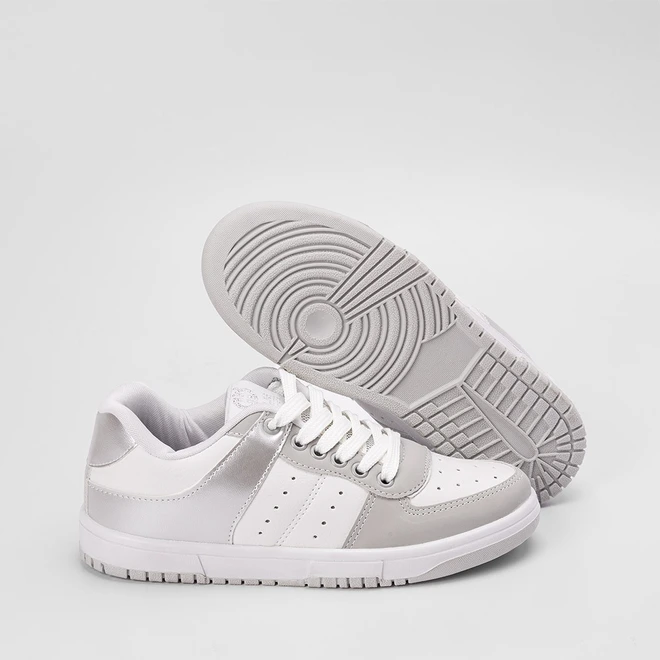 Tênis Ollie Originals Dunky Street Feminino Holográfico Cinza & Branco