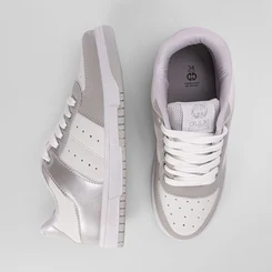 Tênis Ollie Originals Dunky Street Feminino Holográfico Cinza & Branco