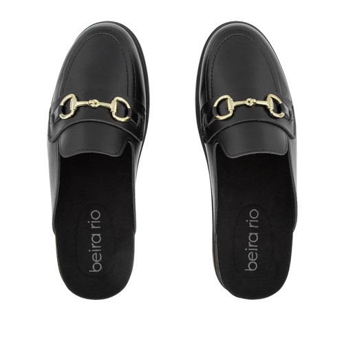 Mule Beira Rio Flat Detalhe Fivela Elos Preto