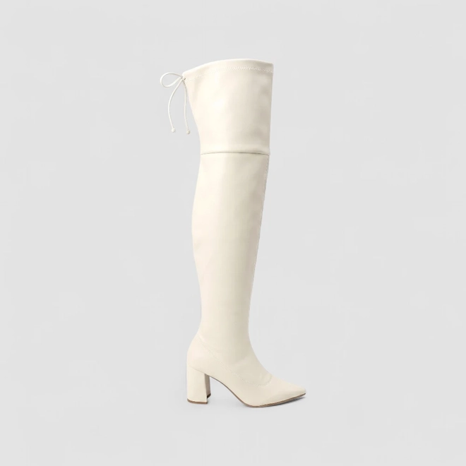 Bota Over The Knee Gabriela Salto Bloco Amarração Off White