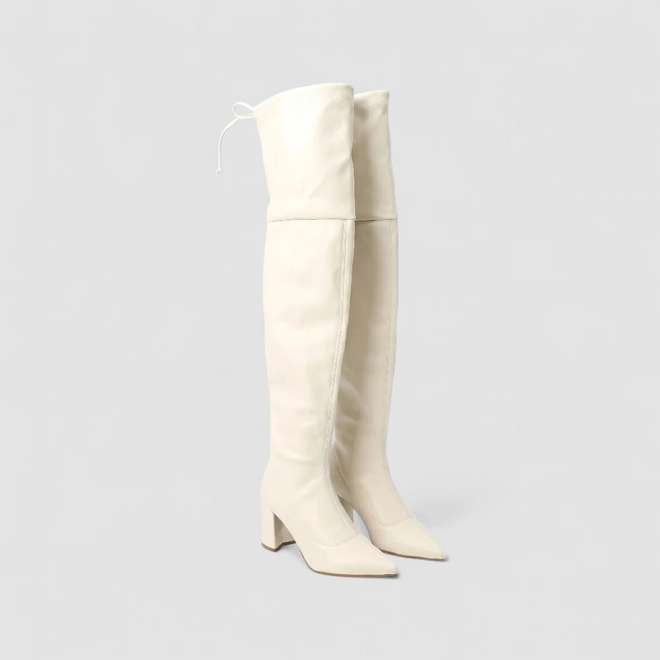 Bota Over The Knee Gabriela Salto Bloco Amarração Off White