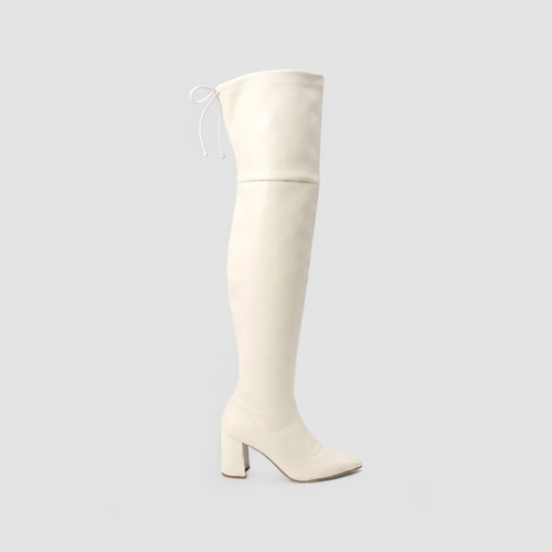 Bota Over The Knee Gabriela Salto Bloco Amarração Off White