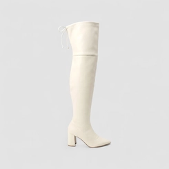 Bota Over The Knee Gabriela Salto Bloco Amarração Off White
