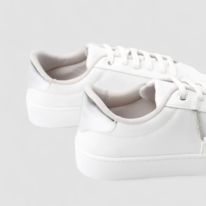 Tênis Penélope Casual Feminino Aplicação Cordão Strass Elástico Branco