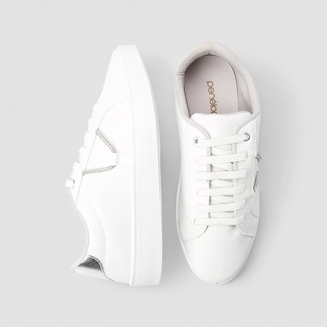 Tênis Penélope Casual Feminino Aplicação Cordão Strass Elástico Branco