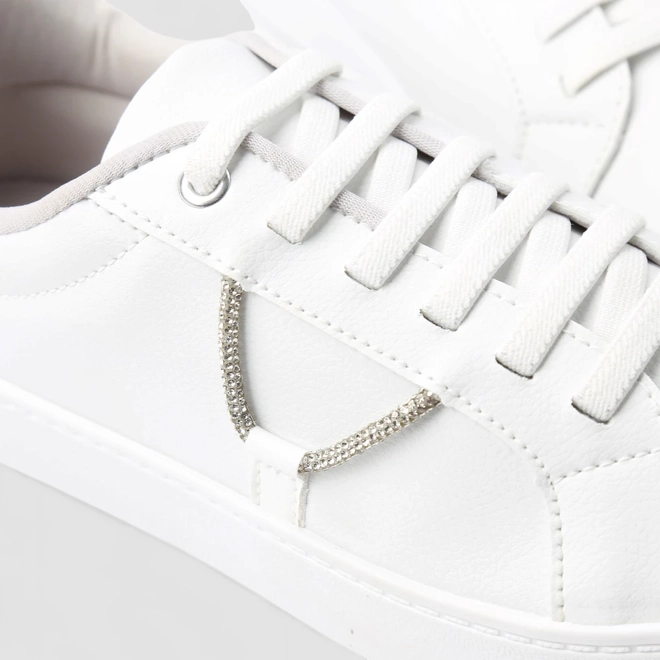 Tênis Penélope Casual Feminino Aplicação Cordão Strass Elástico Branco