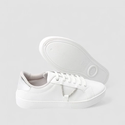 Tênis Penélope Casual Feminino Aplicação Cordão Strass Elástico Branco