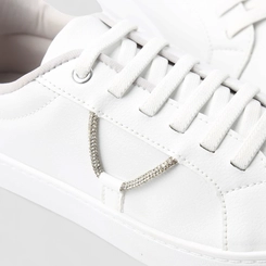 Tênis Penélope Casual Feminino Aplicação Cordão Strass Elástico Branco
