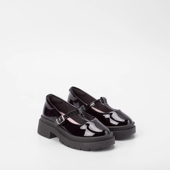 Sapatilha Boneca Infantil Molekinha Plataforma Tratorada Fivela Verniz Preto