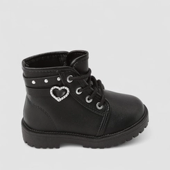 Bota Coturno Molekinha Bebê Coração Rebites Preto