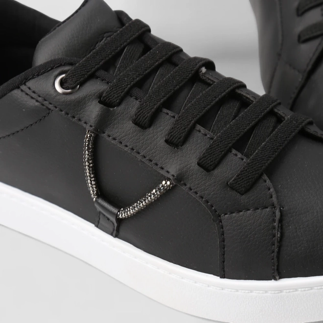 Tênis Penélope Casual Feminino Aplicação Cordão Strass Elástico Preto