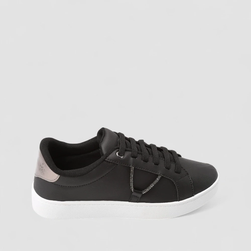 Tênis Penélope Casual Feminino Aplicação Cordão Strass Elástico Preto