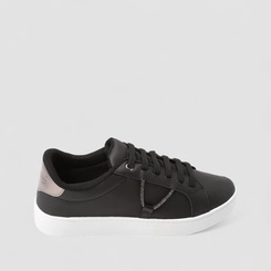 Tênis Penélope Casual Feminino Aplicação Cordão Strass Elástico Preto