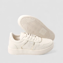 Tênis Penélope Casual Feminino Flatform Tratorado Street Metalizado Off White