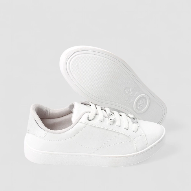 Tênis Penélope Casual Feminino Coração Love Metalizado Elástico Branco