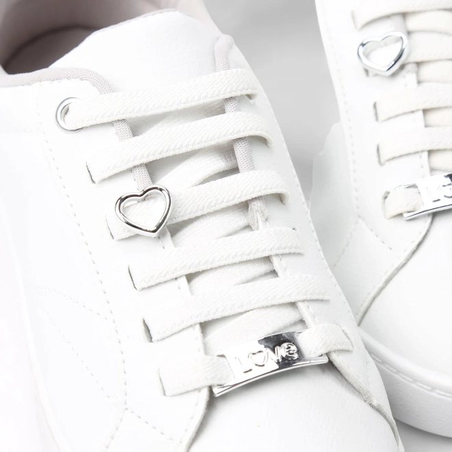 Tênis Penélope Casual Feminino Coração Love Metalizado Elástico Branco