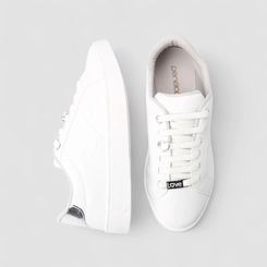 Tênis Penélope Casual Feminino Coração Love Metalizado Elástico Branco