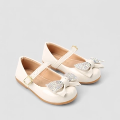 Sapatilha Boneca Infantil Gabrielinha Laço Strass Holográfico Verniz Off White