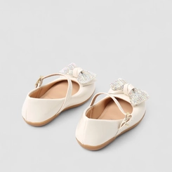 Sapatilha Boneca Infantil Gabrielinha Laço Strass Holográfico Verniz Off White