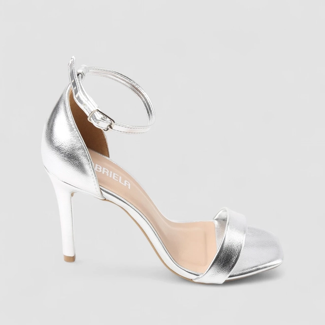 Sandália Gabriela Essenciais Salto Fino Fivela Tira Prata