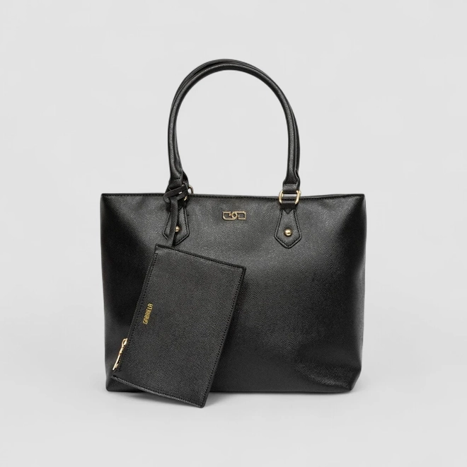 Bolsa Shopping Bag Gabriela Grande Com Carteira Texturizada Preto