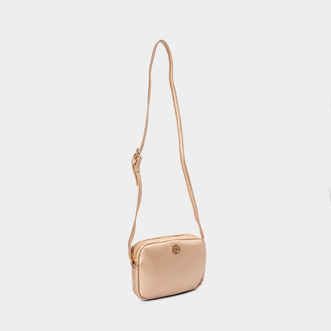 Bolsa Transversal Pequena Penélope Texturizada Metalizada Ouro