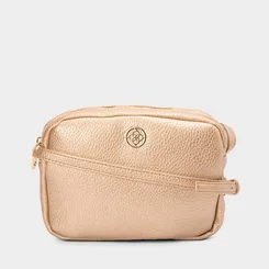 Bolsa Transversal Pequena Penélope Texturizada Metalizada Ouro