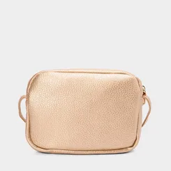 Bolsa Transversal Pequena Penélope Texturizada Metalizada Ouro