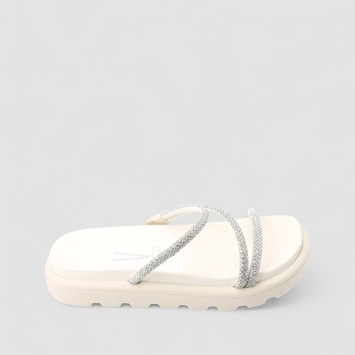 Tamanco Papete Vizzano Flatform Tratorada Tiras Triplas Strass Branco