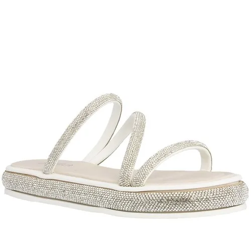 Tamanco Papete Gabriela Flatform Strass Tira Tripla Off White