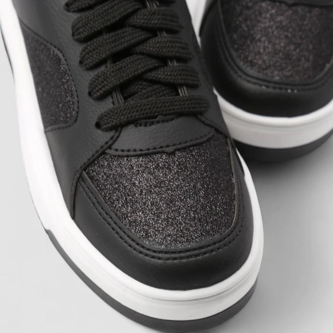 Tênis Casual Feminino Gabriela Flatform Recortes Glitter Preto