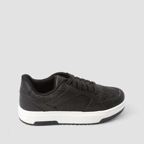 Tênis Casual Feminino Gabriela Flatform Recortes Glitter Preto