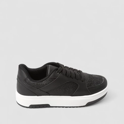 Tênis Casual Feminino Gabriela Flatform Recortes Glitter Preto