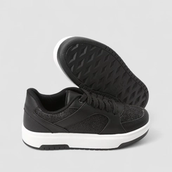 Tênis Casual Feminino Gabriela Flatform Recortes Glitter Preto