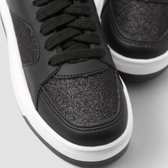 Tênis Casual Feminino Gabriela Flatform Recortes Glitter Preto