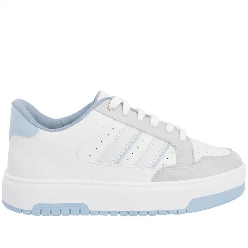 Tênis Gabriela Casual Flatform Feminino Recortes Camurça Azul & Branco