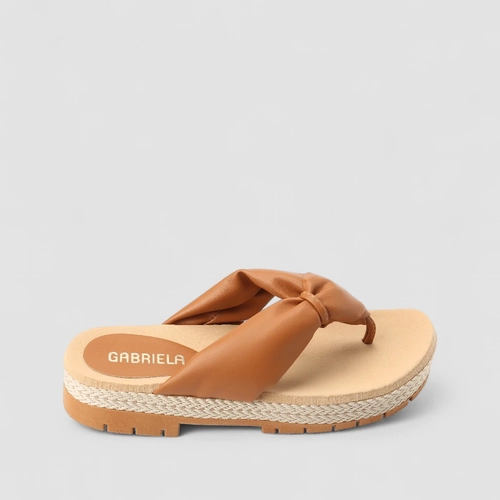 Tamanco Papete Gabriela Flatform Tratorada Linho Acolchoado Caramelo