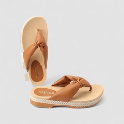 Tamanco Papete Gabriela Flatform Tratorada Linho Acolchoado Caramelo